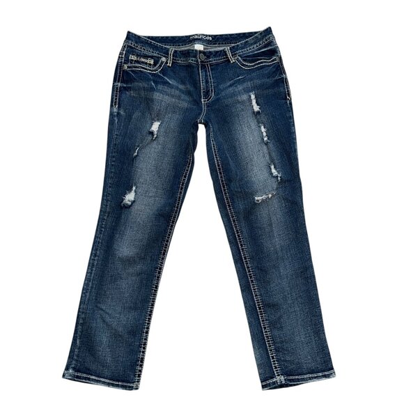 Maurices Straight Leg Jeans Womens Juniors 11 12 Distressed Frayed Ripped - Picture 2 of 8